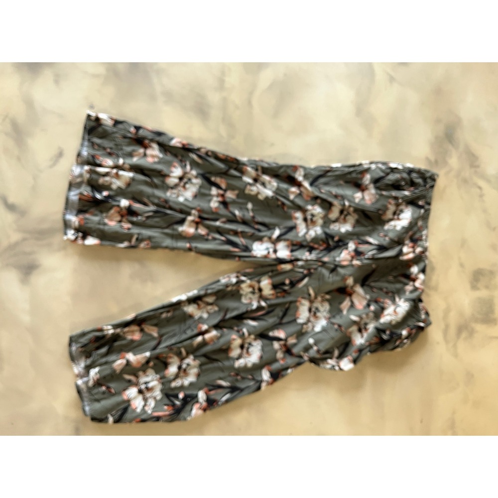 Nordstrom Rack Olive Green Floral Wide Leg Pants Boho Summer Festival L